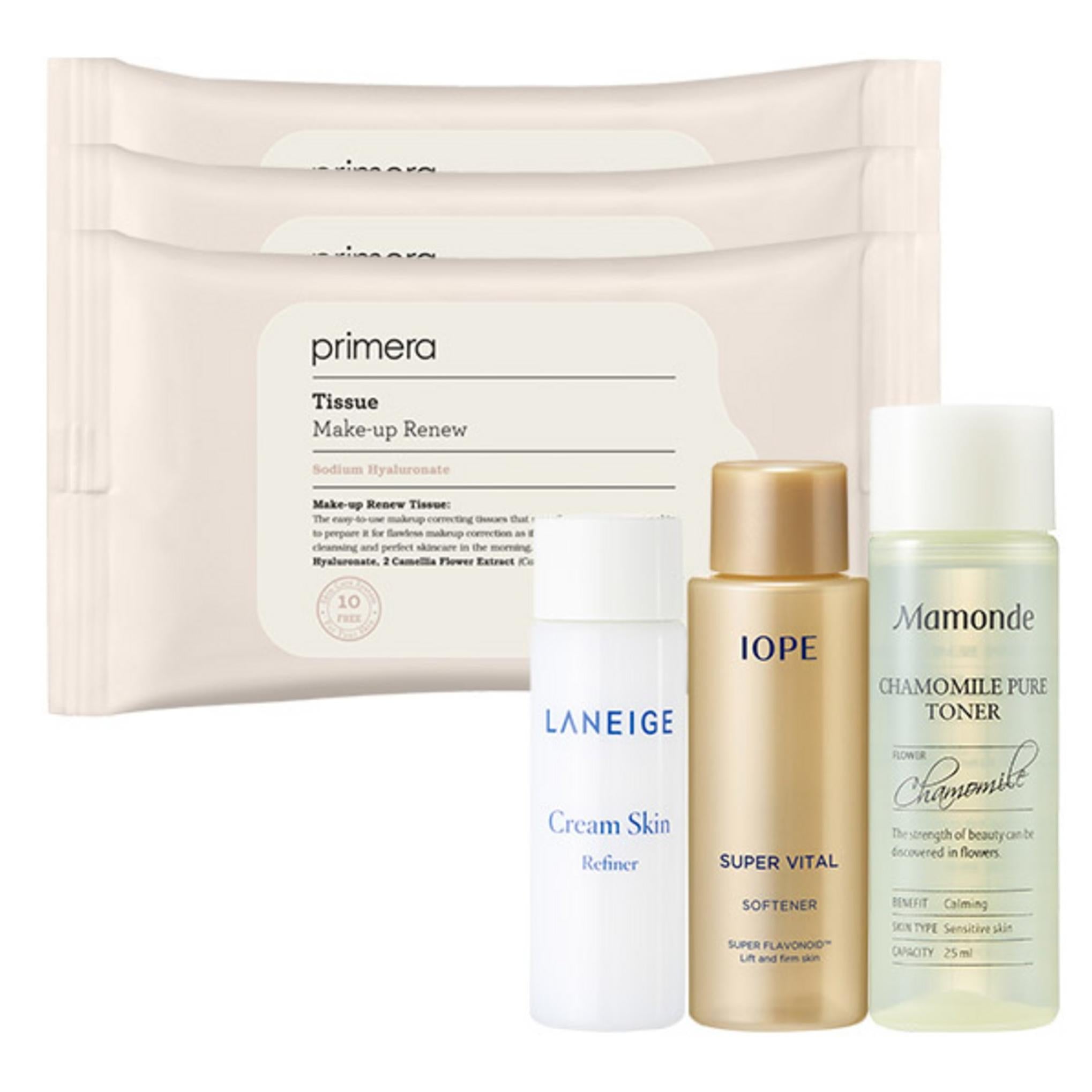 Primera Maquillaje Renovar Pañuelo 3p + Amorepacific Cuidado Básico 3 tipos