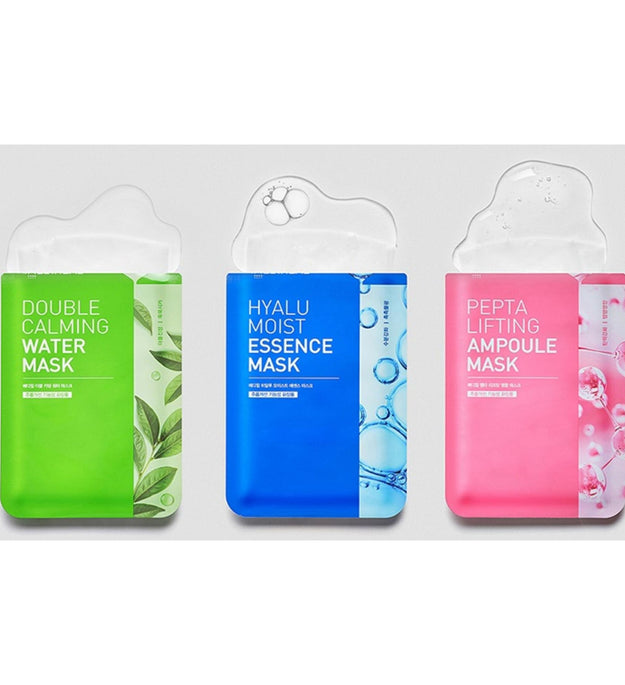 Masque à l'eau double apaisant Mediheal 10p + Masque à l'essence humide Hyalu 10p + Masque à ampoule liftante Pepta 10p