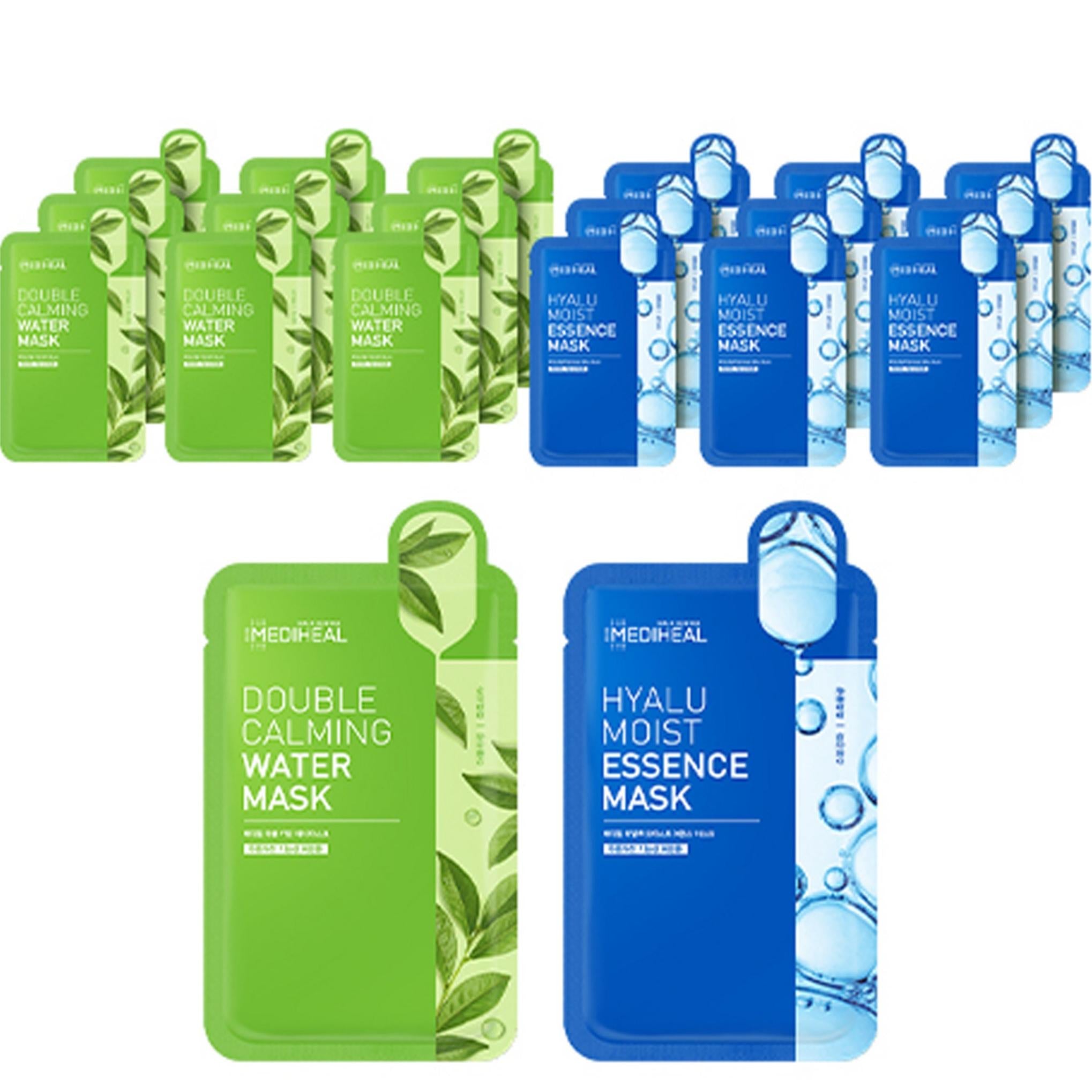 Mediheal Mascarilla de agua doble calmante 10p + Mascarilla Hyalu Moist Essence 10p