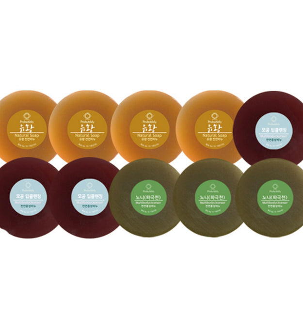 Probubbly Premium Neutral Soap 10p Set 1100g Sulfur 4p + Noni 3p + Deep Cleansing 3p
