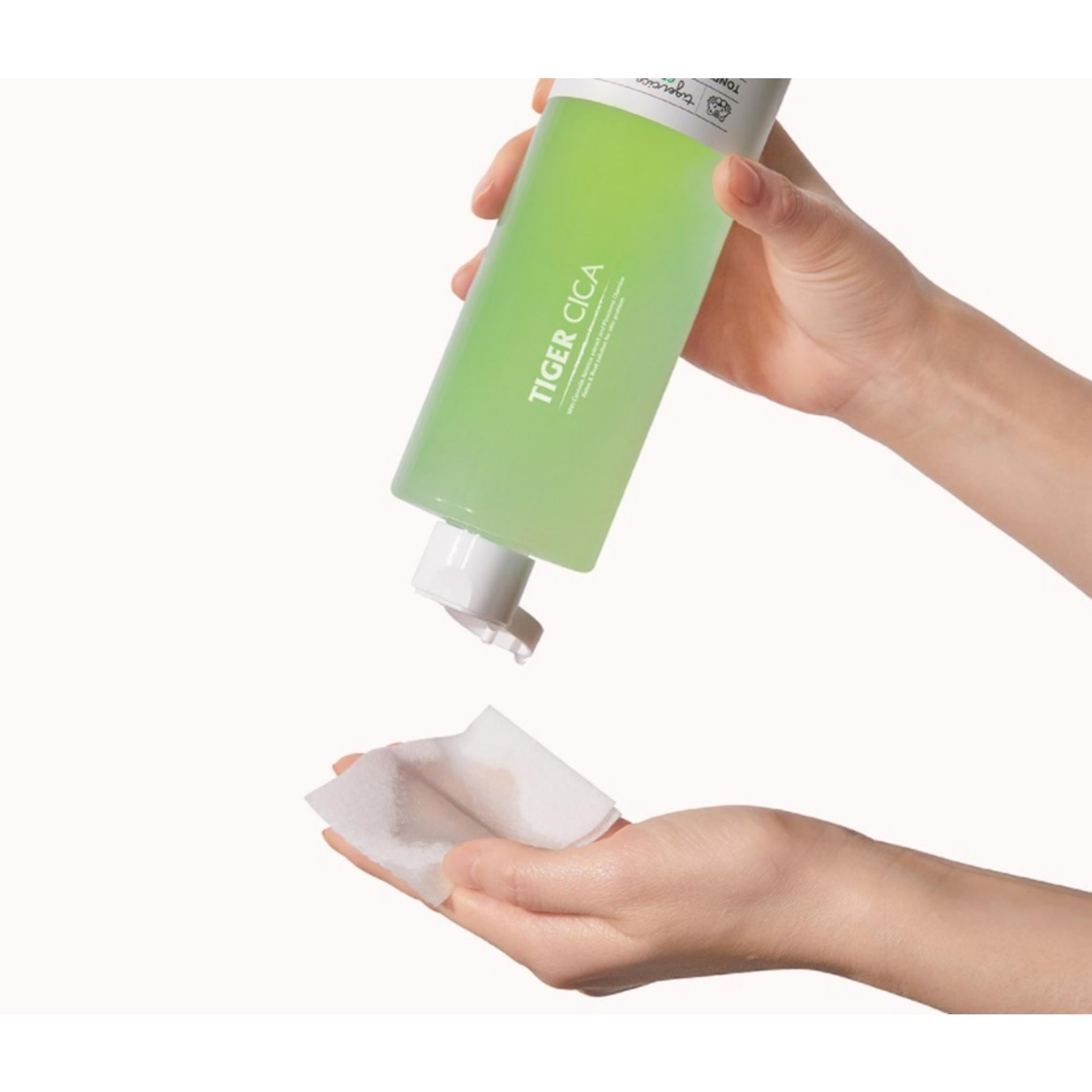 É o toner Tiger Cica Green Chill Down para a pele