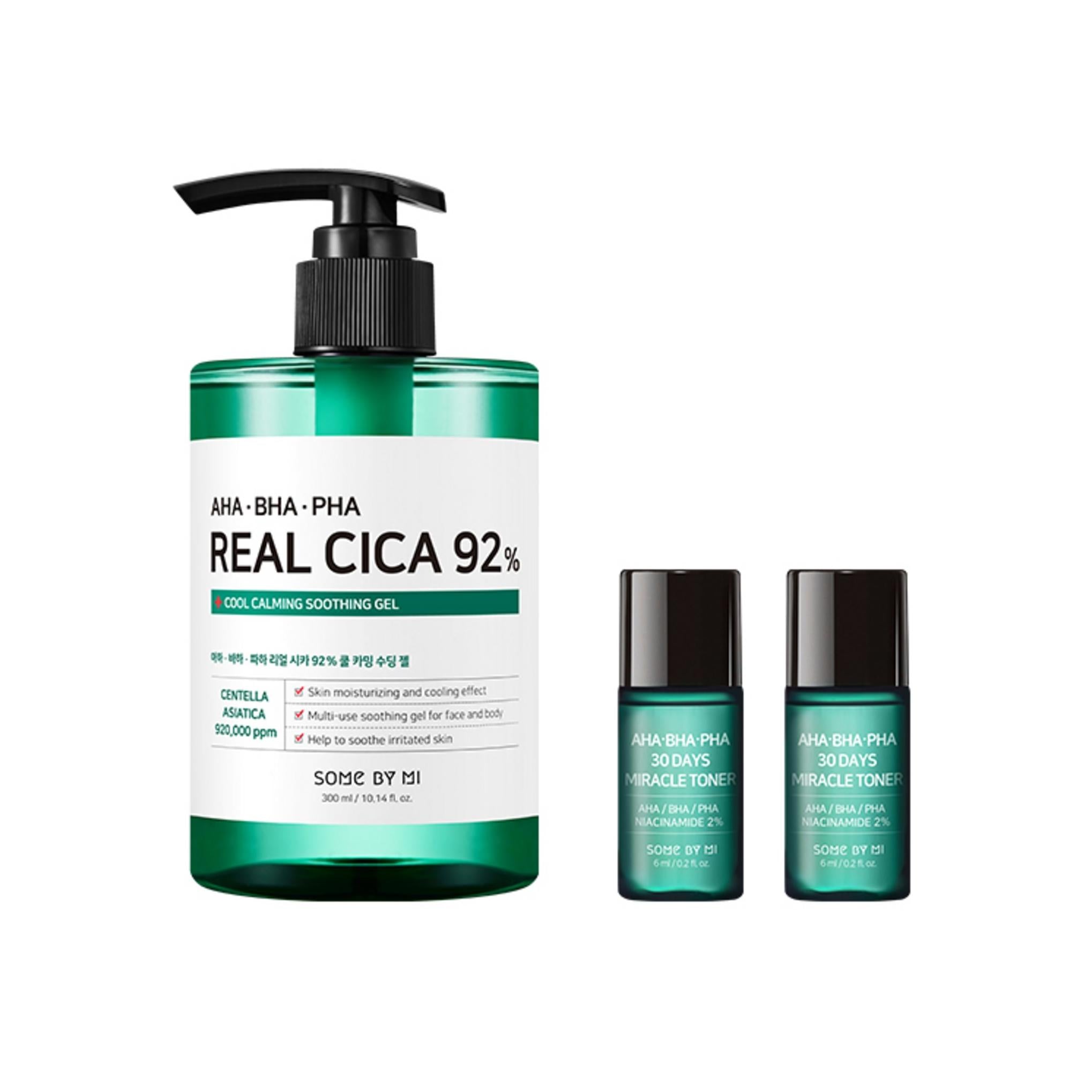 SOME BY MI AHA BHA PHA Real Cica 92 % kühles, beruhigendes, beruhigendes Gel 300 ml + Miracle Toner 6 ml x 2er-Set