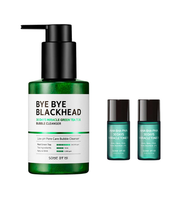Some By Mi By Blackhead 30 Days Miracle Green Tea Tox Bubble Cleanser 120 جرام + تونر ميراكل 6 مل × 2 قطعة