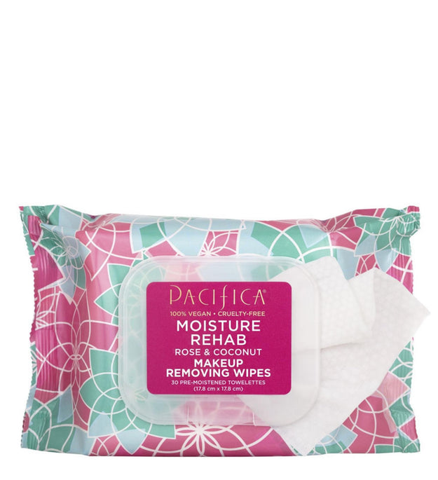 Pacifica Moisture Rehab Makeup Removing Wipes Rose & Coconut Vegan 17.8 x 17.8cm