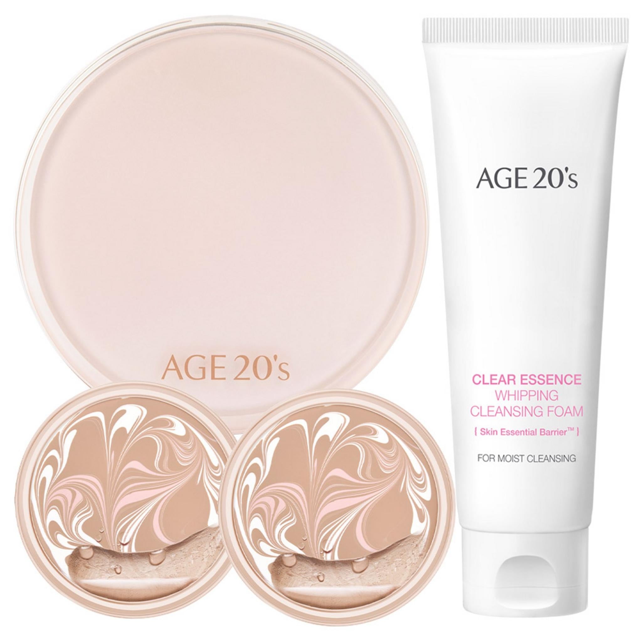 Age2wen's Glow Glass Essence Cover Pact Case + Recharge 2p + Ensemble Mousse Nettoyante
