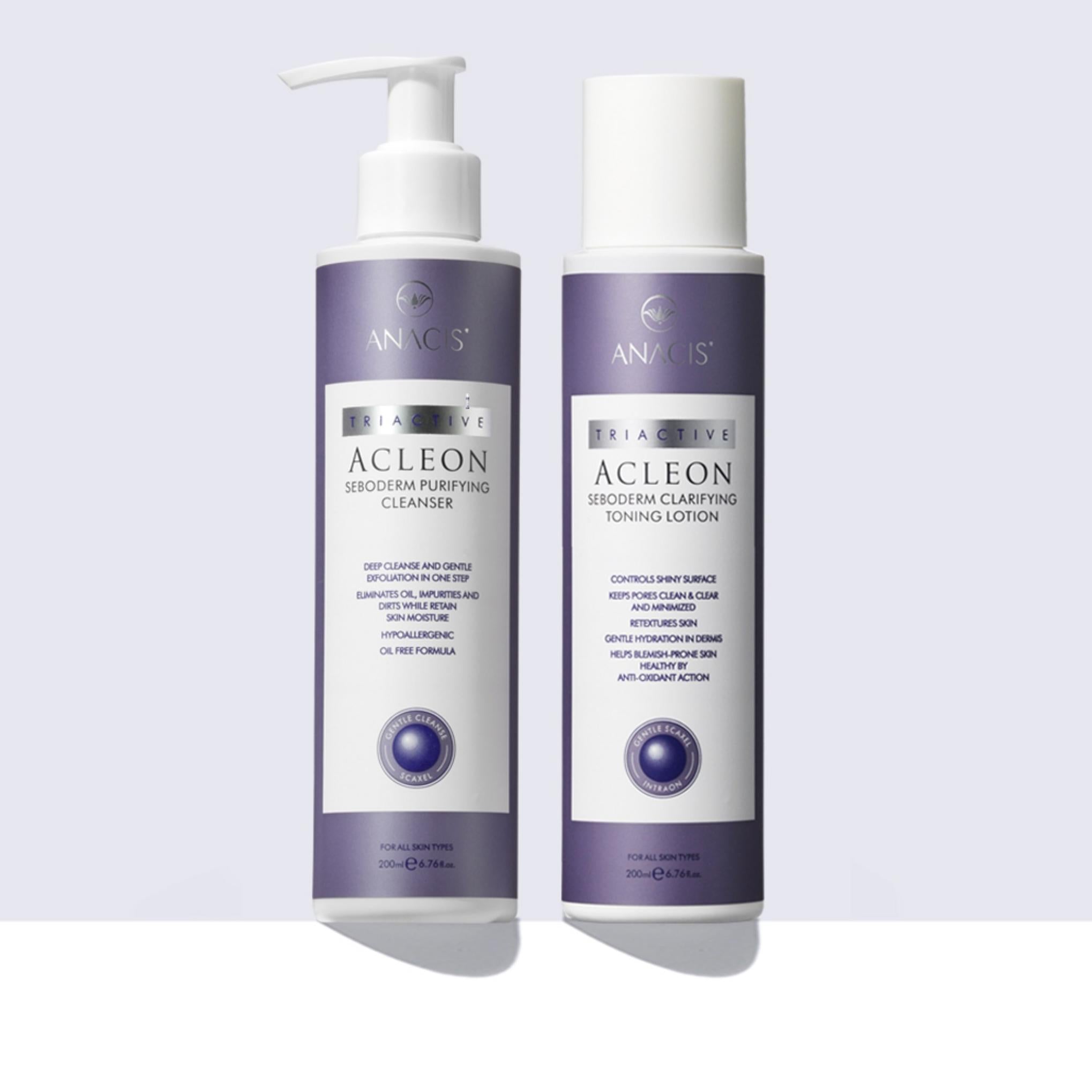 Conjunto Anasys Acleon Seboderm Limpador Purificante 200ml + Loção Tonificante Clarificante 200ml