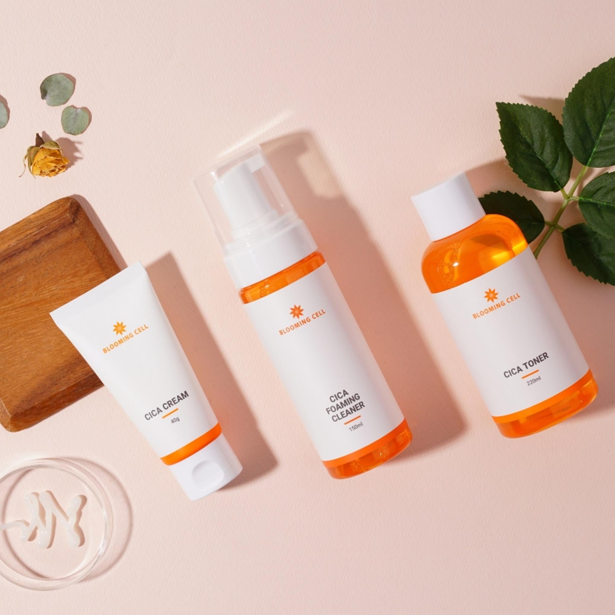 Bloomingcell Crema Cica 40g + Tonico 220ml + Detergente Schiumogeno 150ml