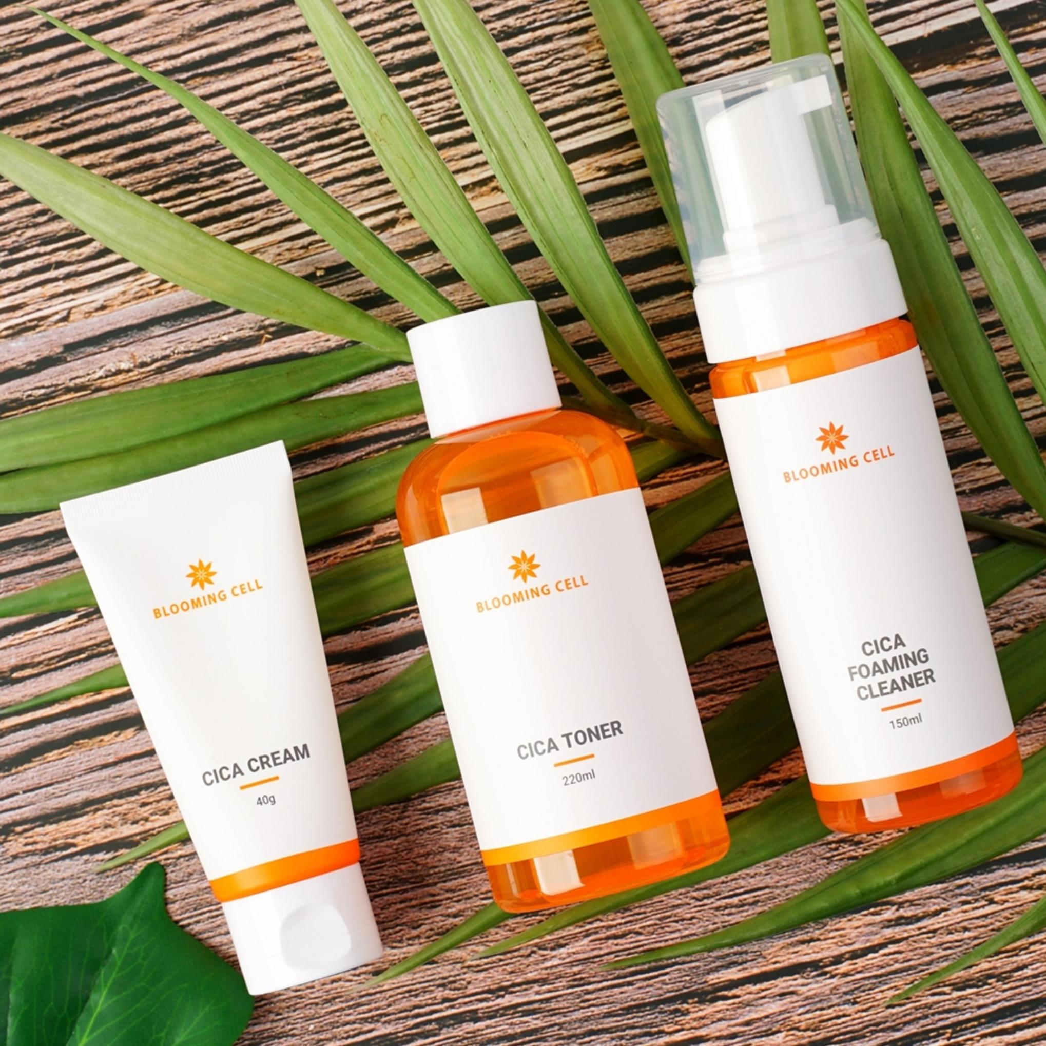 Bloomingcell Crema Cica 40g + Tonico 220ml + Detergente Schiumogeno 150ml