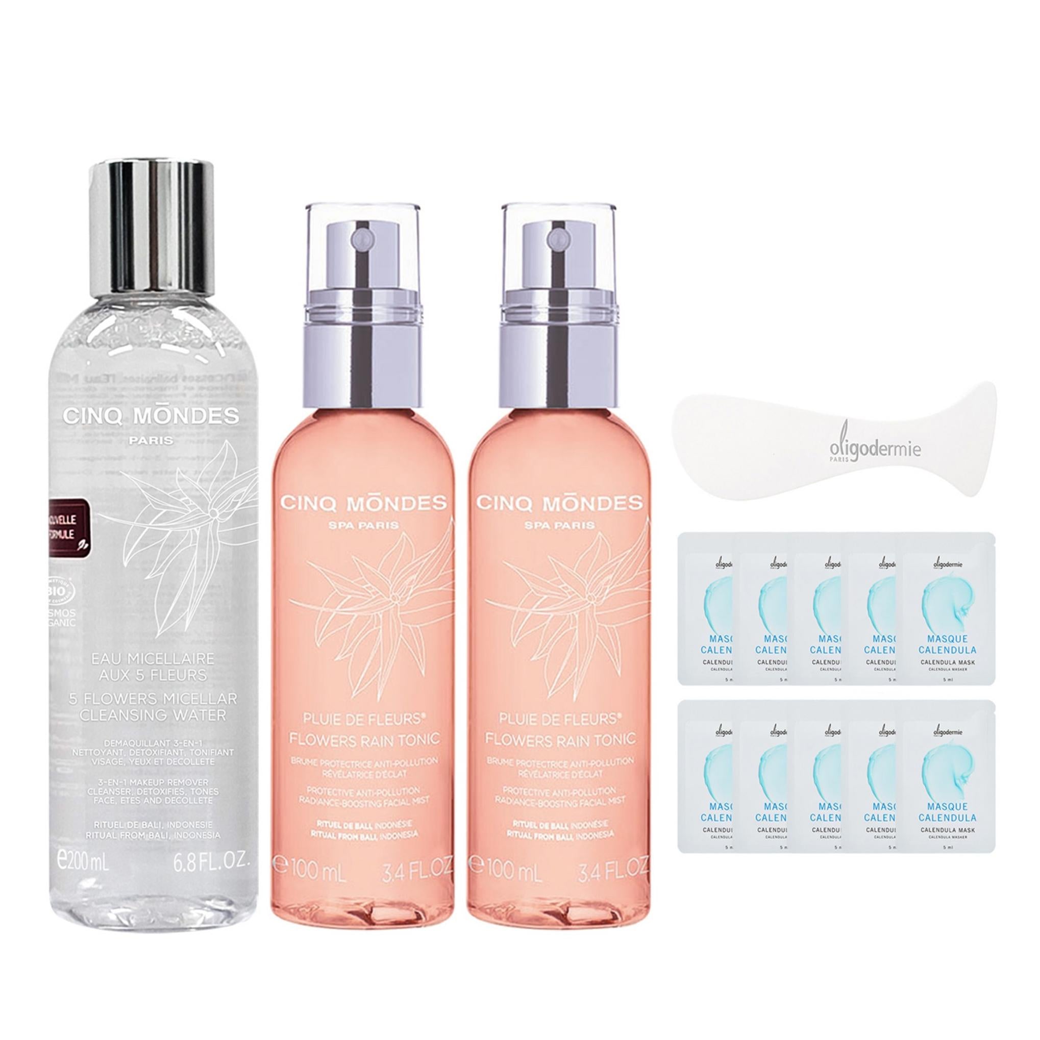 Shank Monde Perfect Cleansing Flower Eau nettoyante micellaire 200 ml + Flower Rain Tonic 100 ml 2EA + Oligo Pile Sachet 5 ml 10ea (Aléatoire) + Spatule 1ea