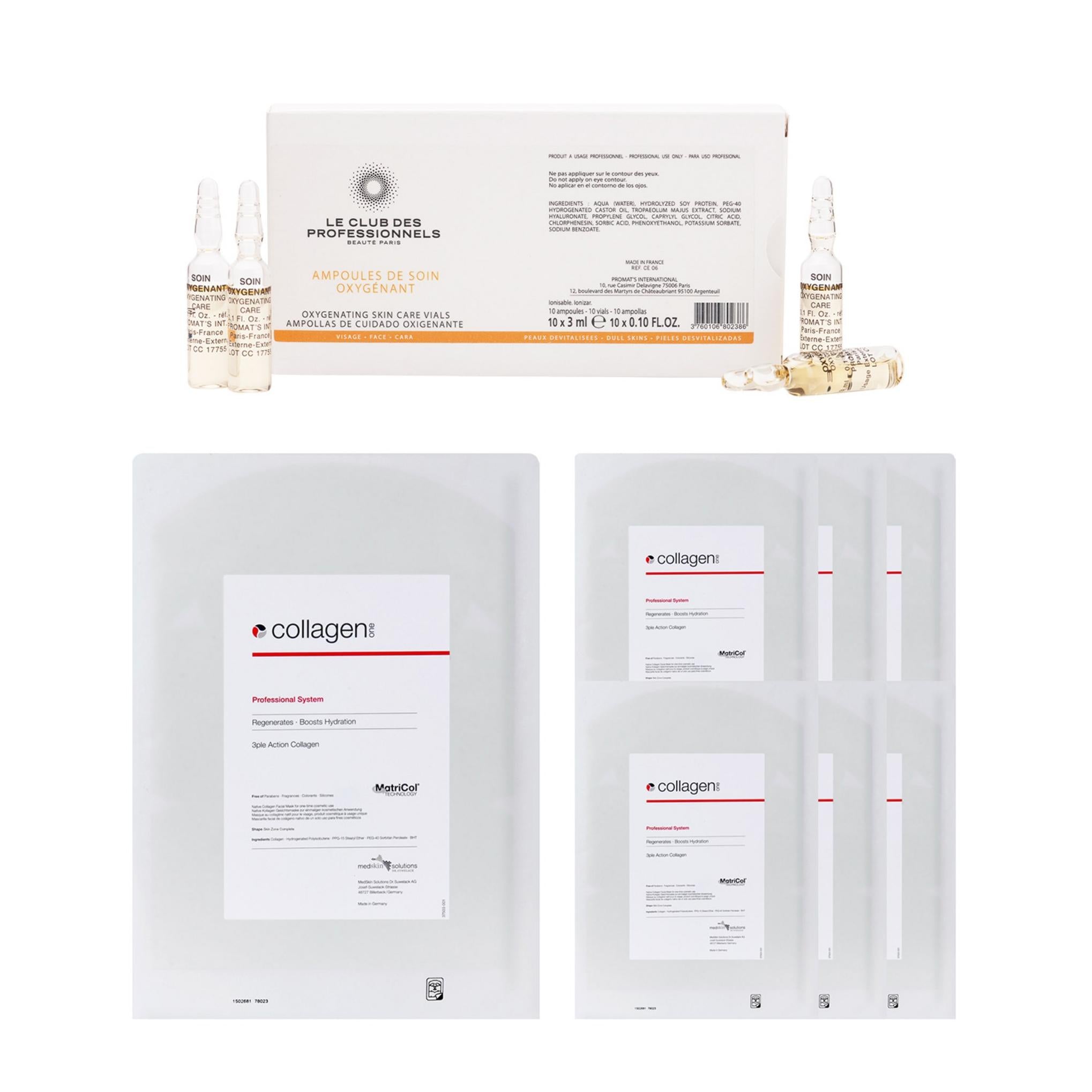 Matricol Skin Power Solution Set Elasticità del Collagene Fonte di Collagene (Skin Zone) 7 fogli + Fiala Ossigenante Oligo Dummy 3ml x 10 pz