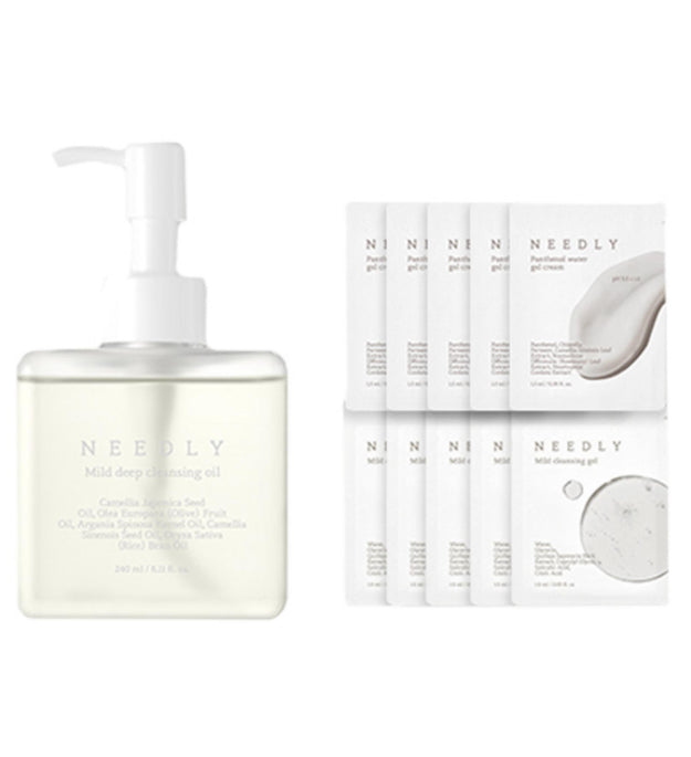 Needly Mild Óleo de Limpeza Profunda 240 ml + Gel de Limpeza Suave 1,5ml x 5p + Pantenol Água Gel Creme 1,5ml x 5p