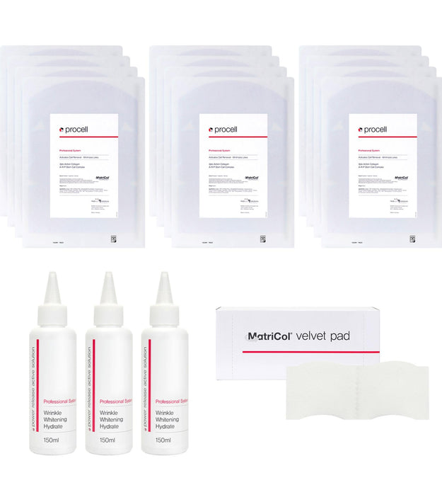 Matricol Raw Collagen Home Care Programa de 3 semanas Procell Skin Zone 12p + Power Release 150ml x 3p + Set de almohadillas Velvet