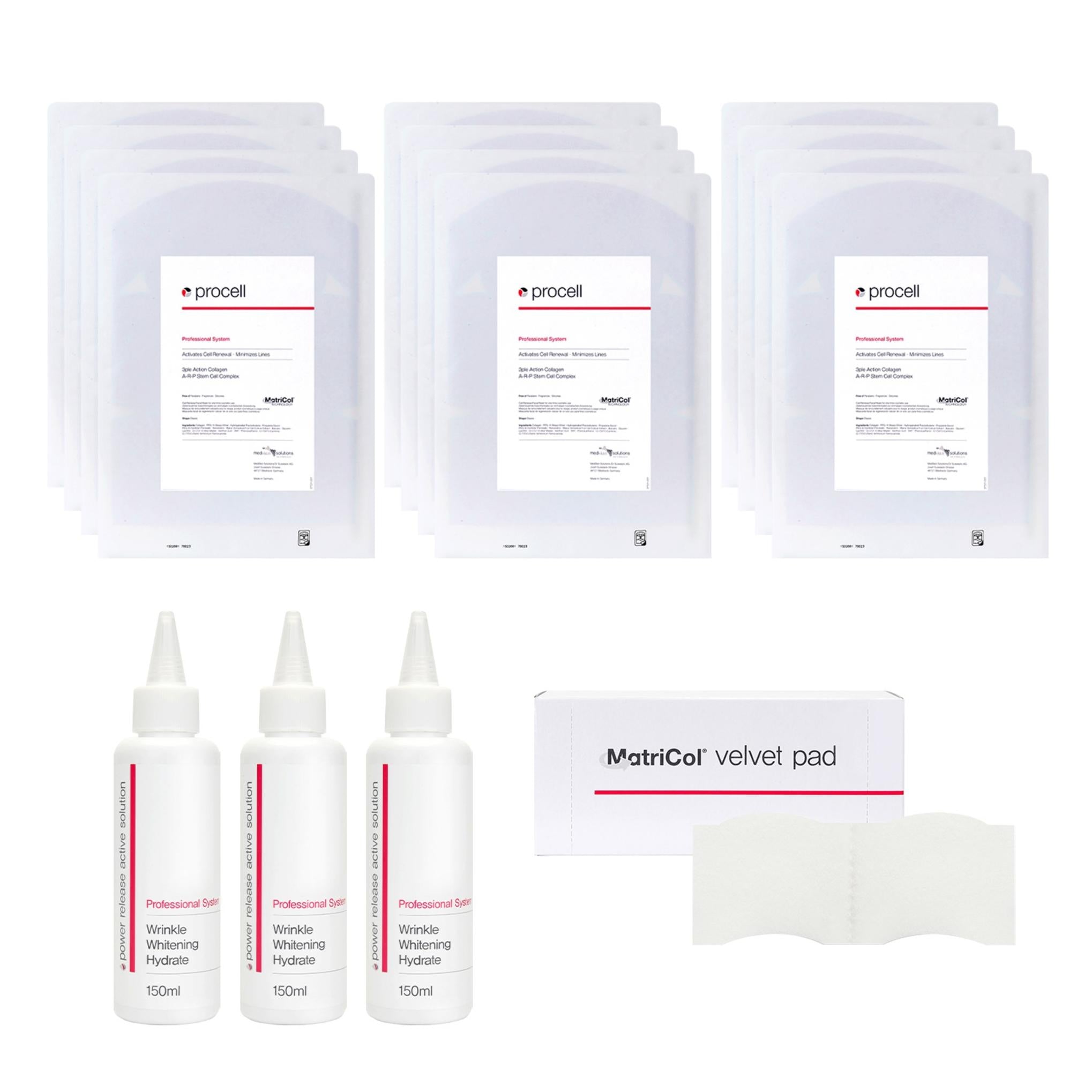 Matricol Raw Collagen Home Care 3-Week Program Procell Skin Zone 12p + Power Release 150ml x 3p + Velvet Pad Set