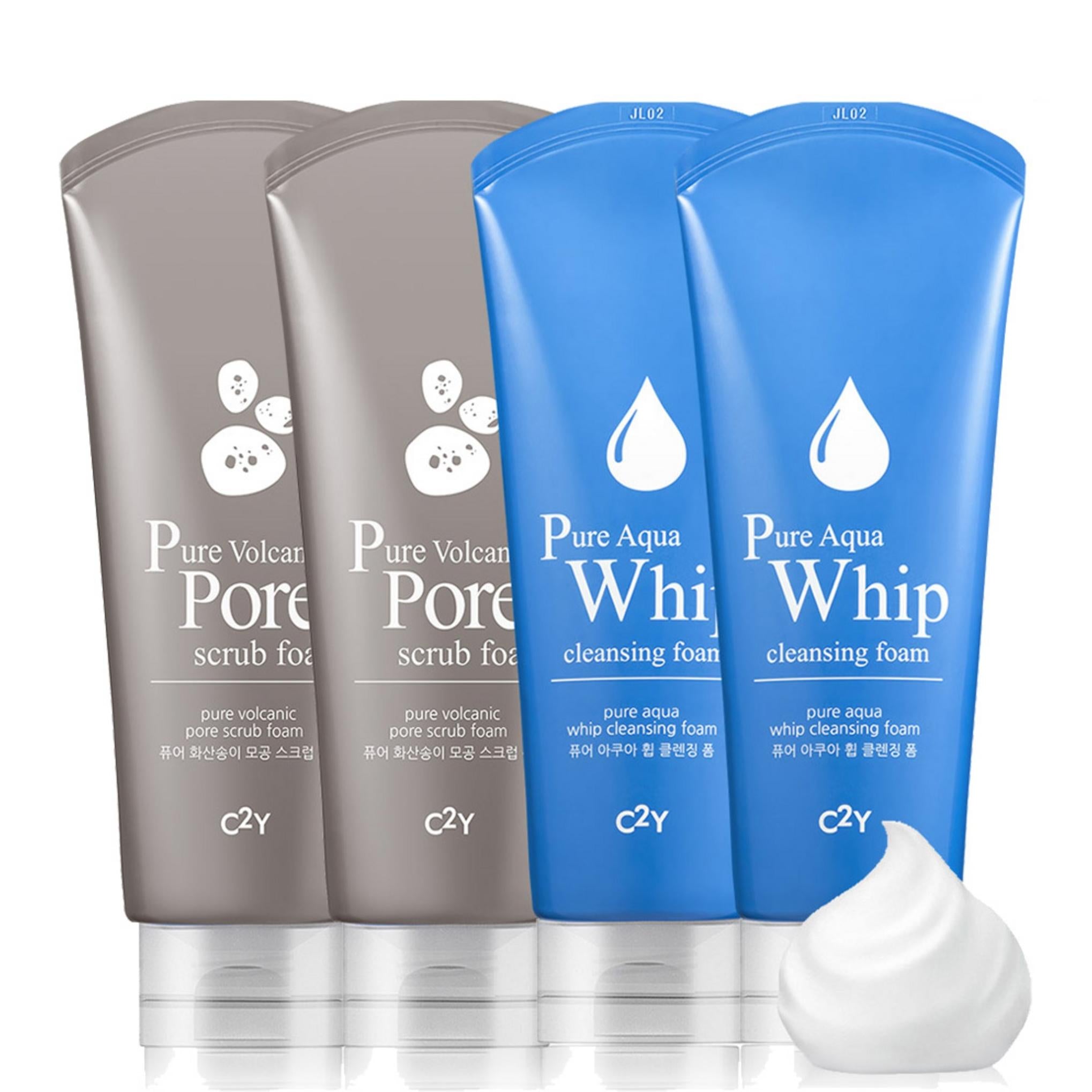 See2Y Pure Aqua Whip Foam Cleansing 220 ml x 2 Stück + Pure Volcanic Pore Scrub Foam 220 ml x 2 Stück
