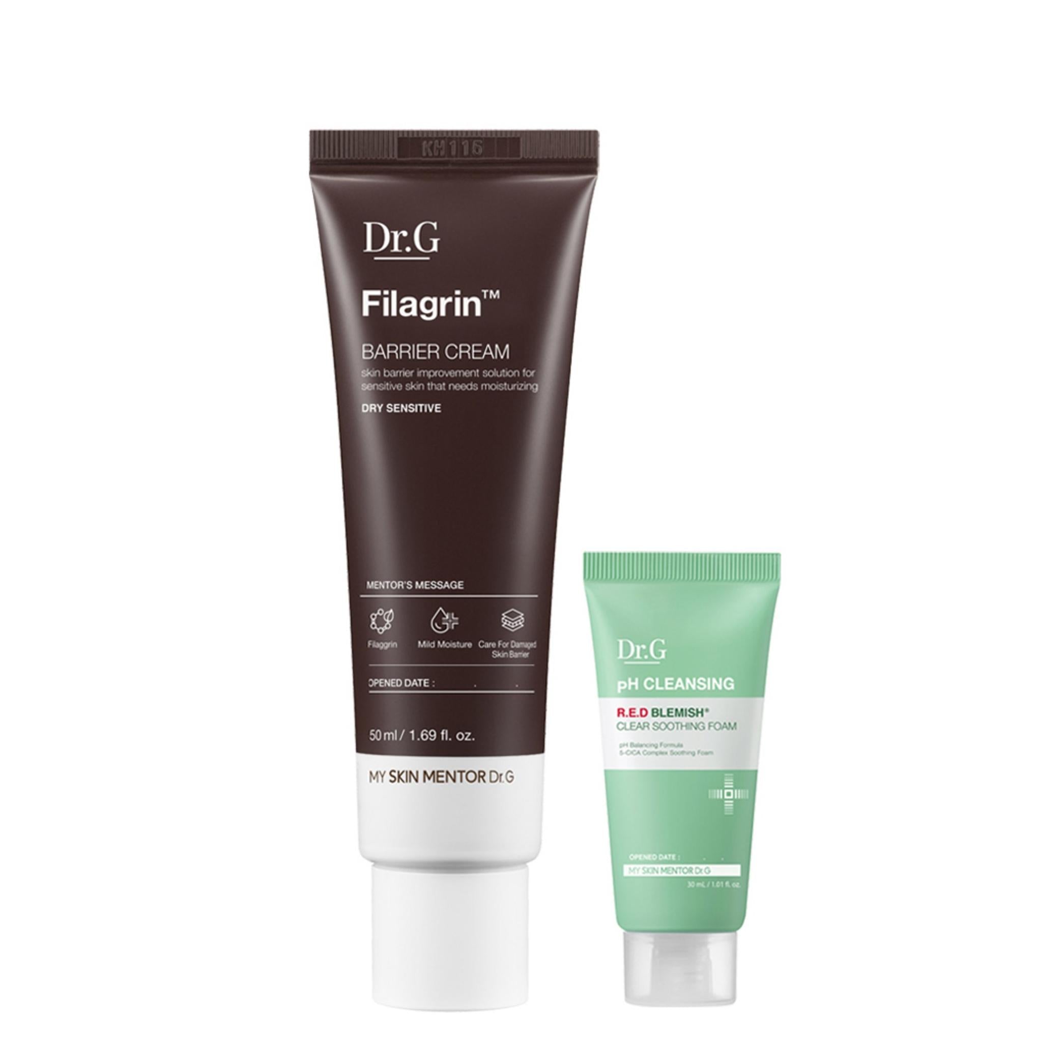 Dr.G Crema barriera Filagreen per secchezza sensibile 50ml + Schiuma lenitiva per rossori 30ml set