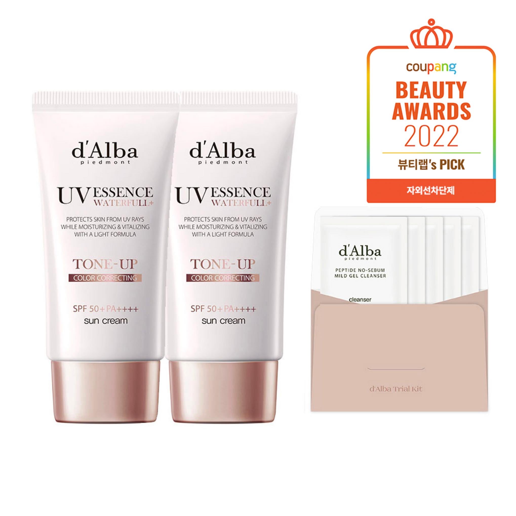 Crème Solaire Tonifiante Hydratante Dalba SPF 50+ PA++++ 50ml x 2p + Gel Nettoyant Faiblement Acide 15ml Ensemble