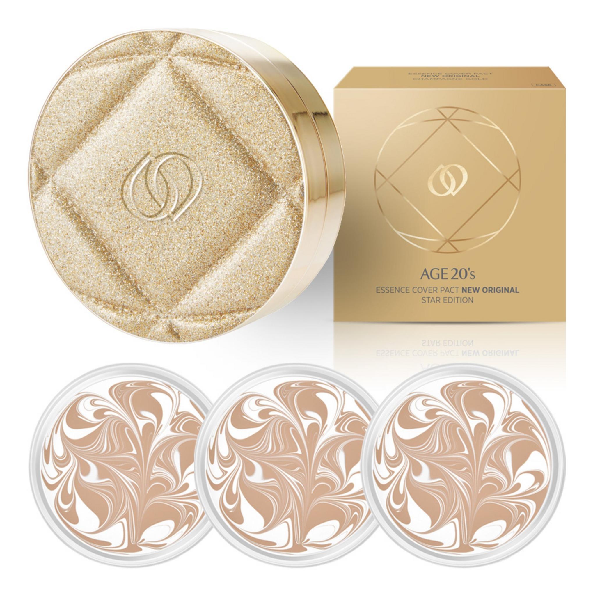 علبة Age2wen's New Original Star Edition Pact بلون الشمبانيا الذهبية + عبوة 3 قطع