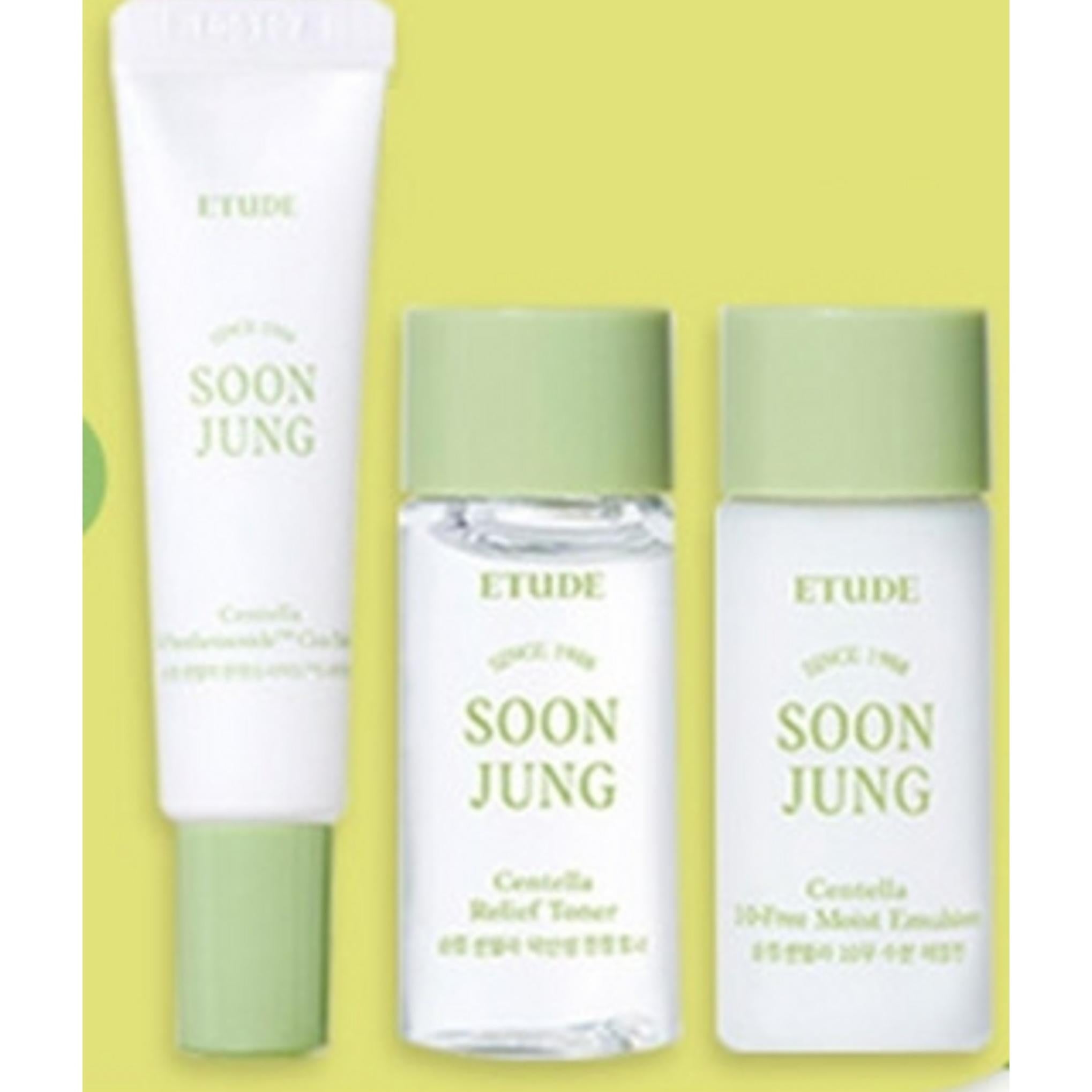 Tonico Etude Soonjung Centella 200ml + 15ml + Emulsione 130ml + 15ml + Balsamo Cica 10ml