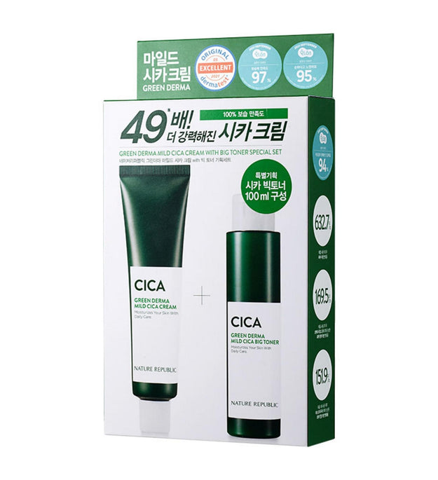 Nature Republic Green Derma Mild Cica Cream with Big Toner Special Set