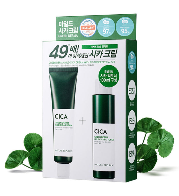 Nature Republic Green Derma Mild Cica Cream with Big Toner Special Set