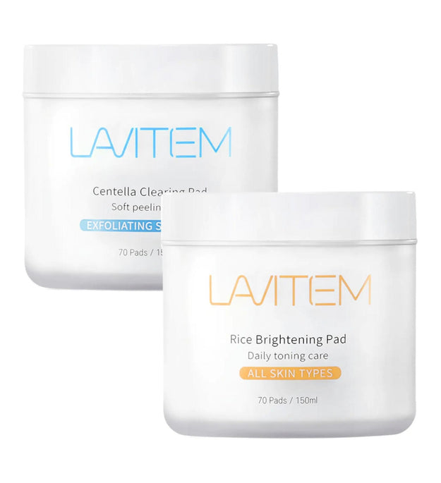 Labitem Rice Brightening Pad 70 sheets 150ml + Centella Clearing Pad 70 sheets 150ml