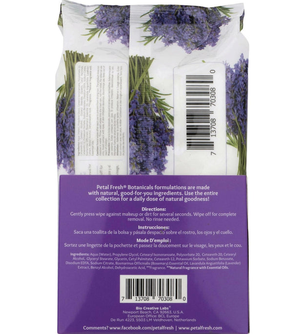 Petal Fresh Makeup Removing Cleansing Wipes Calming & Healing Lavender & Rosemary