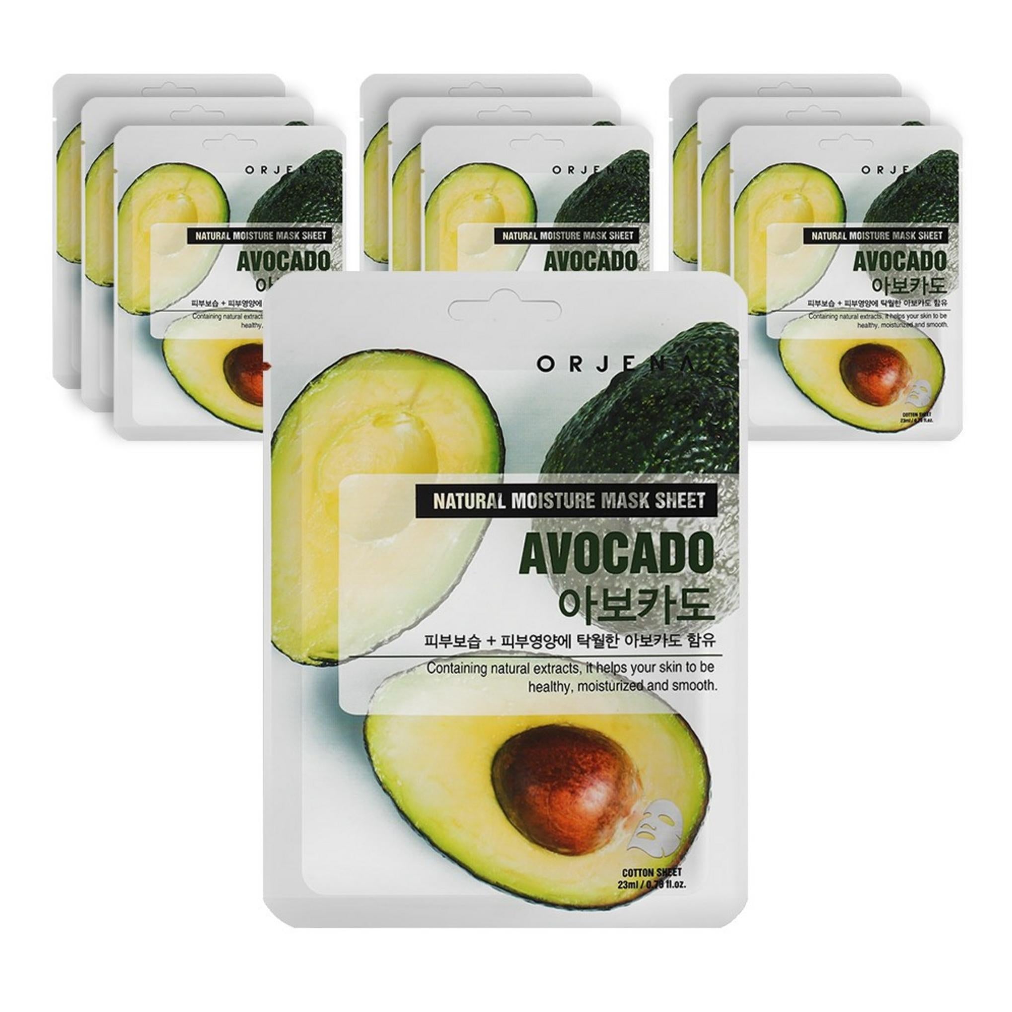 Mascarilla hidratante natural Orjena con aguacate, 30 hojas