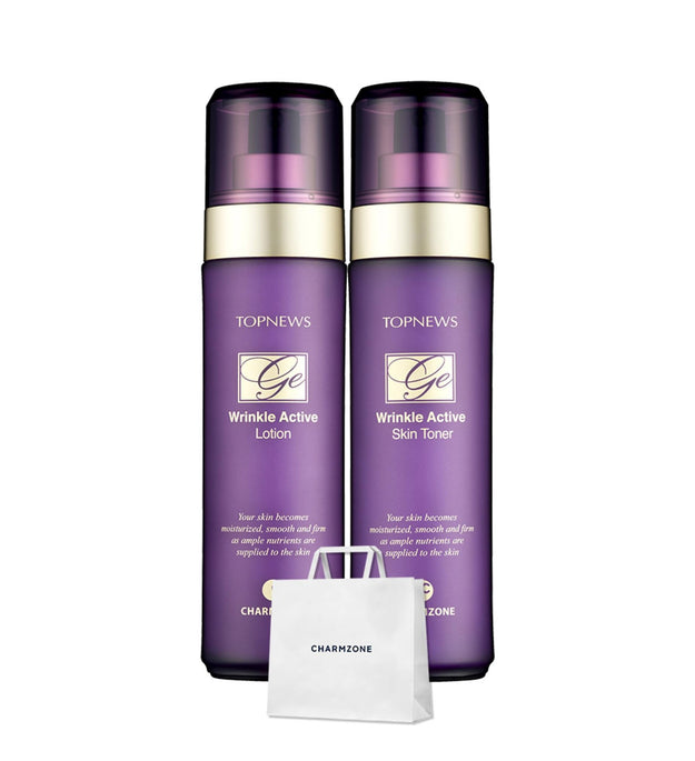 Charmzone Top News GE Juego de tónico para piel activo antiarrugas de 130 ml + loción de 130 ml