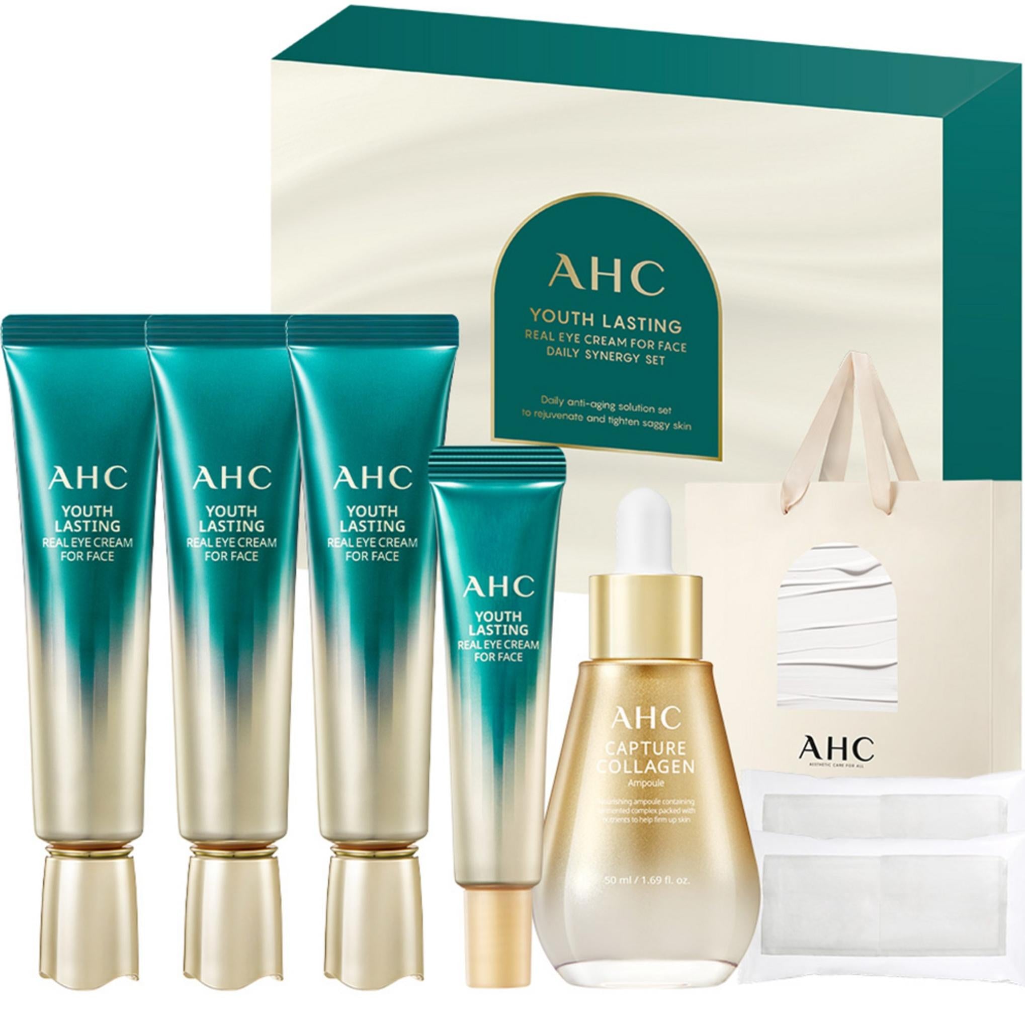 AHC Youth Lasting Real Eye Cream For Face Daily Synergie Set + Sac à provisions