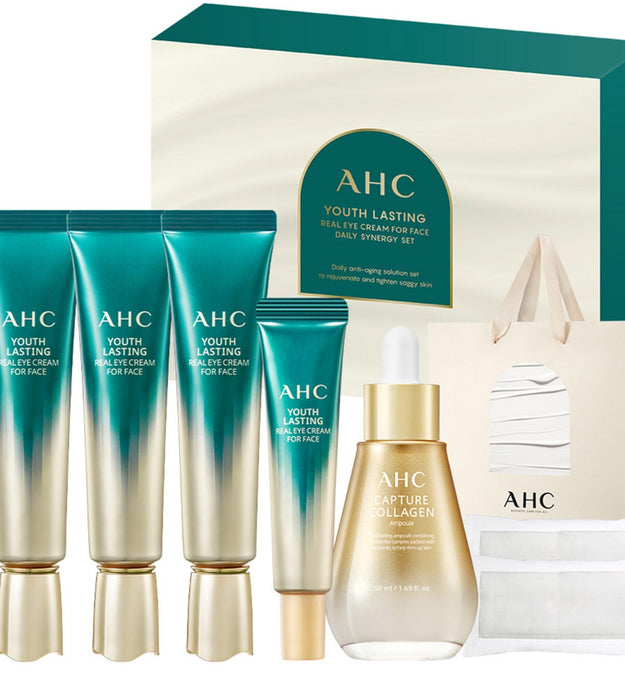 AHC Youth Lasting Real Eye Cream For Face Daily Synergy Set + Shopping Bag