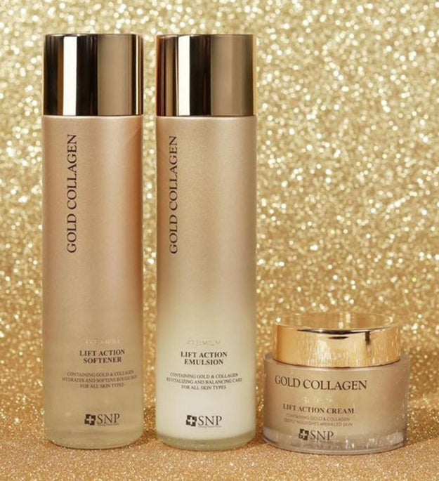 SNP Premium Gold Collagen Lift Action Skin (Softener) Lotion (Emulsion) Cream Special Set