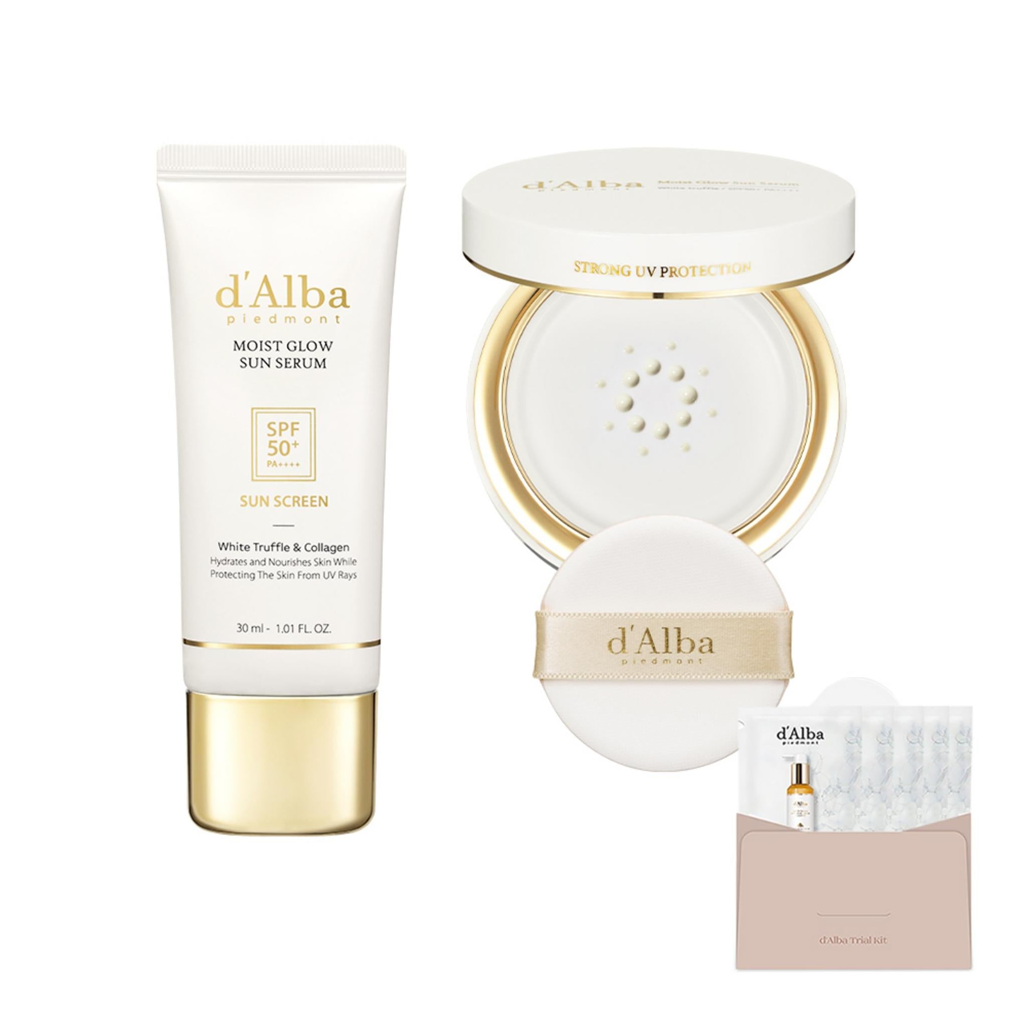 مصل الشمس Dalba Moist Glow Sun Serum من النوع SPF50+ PA++++ 13 مل + نوع أنبوب 30 مل + منظف مصل 3 مل × 5 قطع