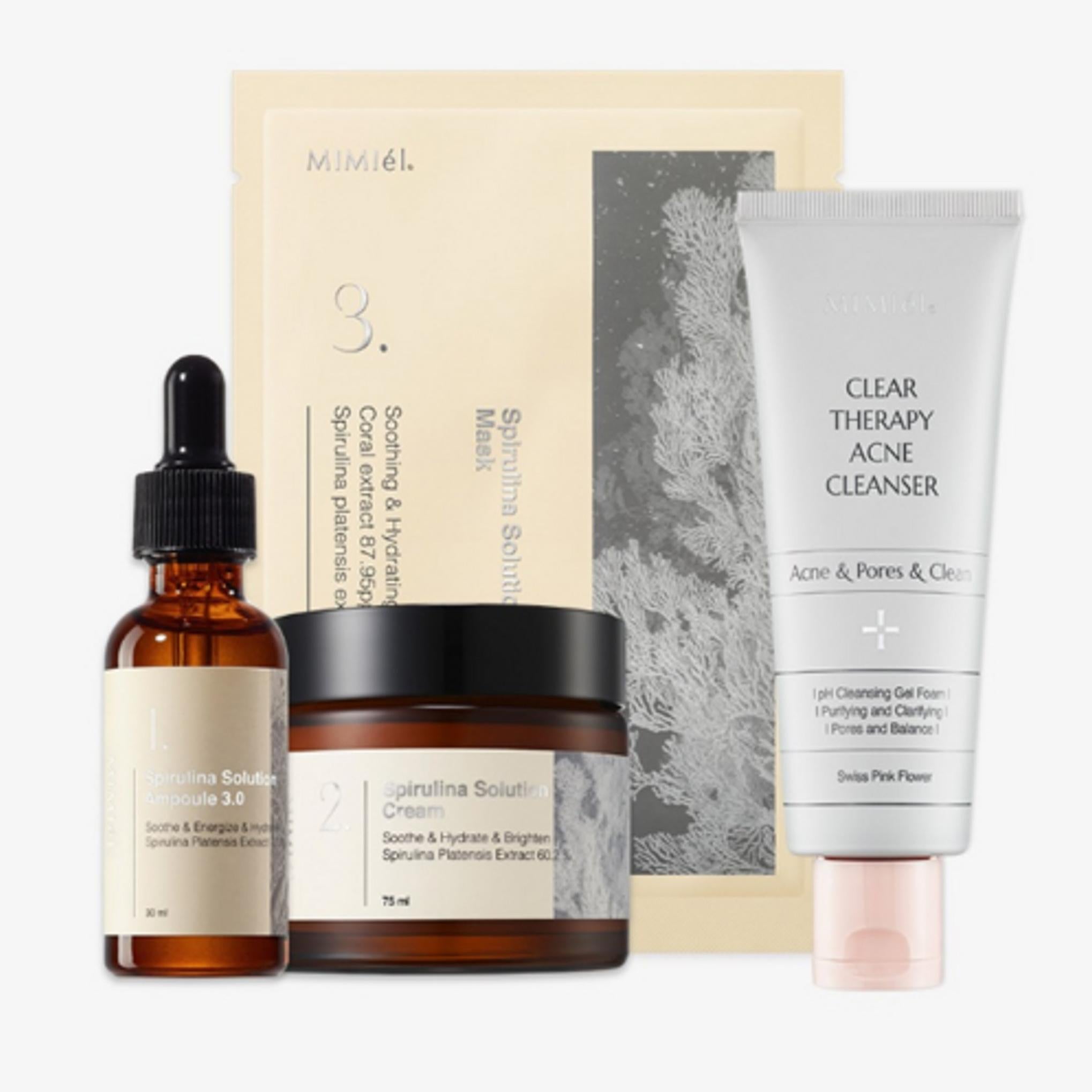 Mimiel Porcelain Skin Challenge set da 4 tipi (Detergente + Ampolla 3.0 + Crema + Maschera)