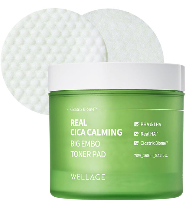 Wellage Real Cica Calming Big Embo Toner Pad 160ml