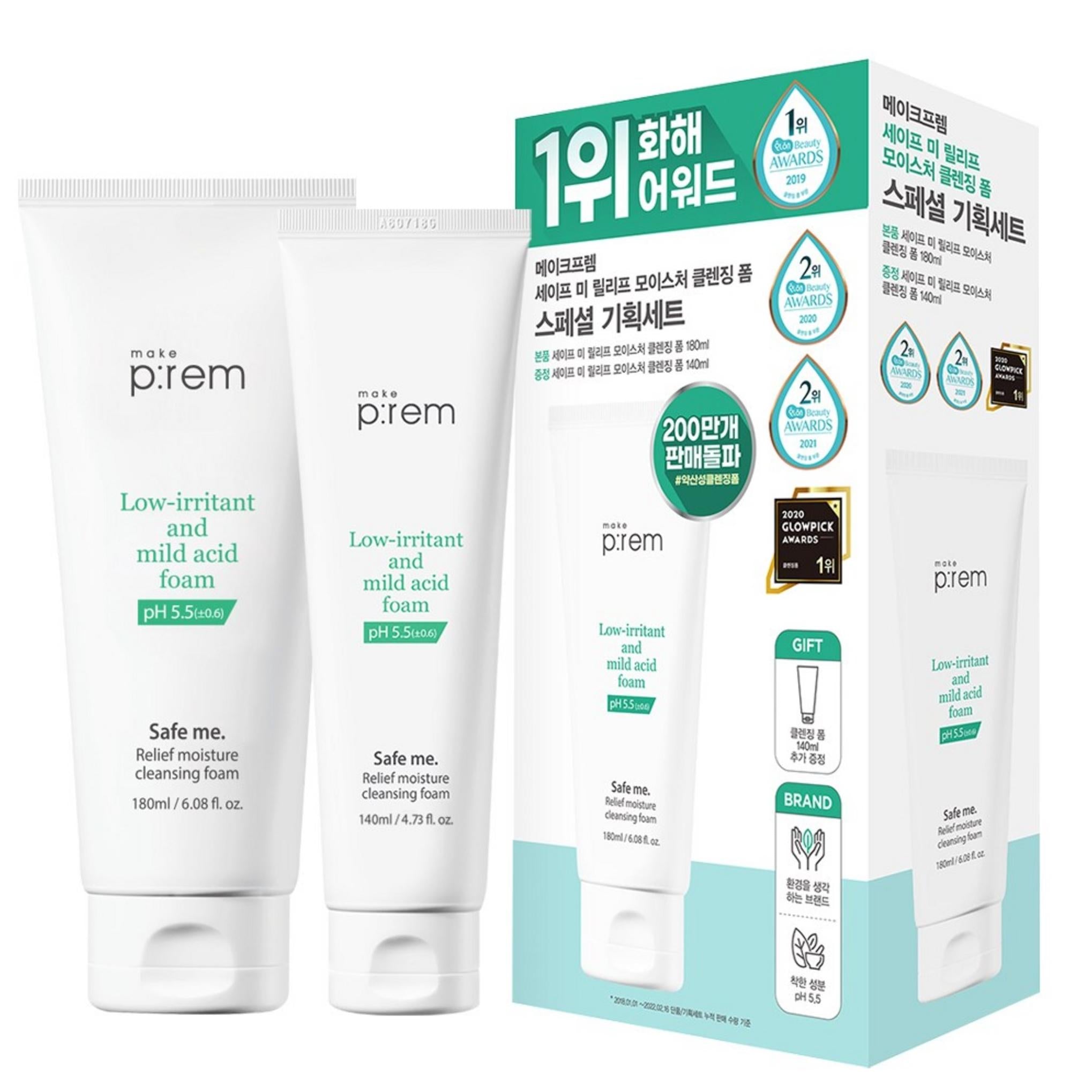 Makeprem Safe Me Relief Moisture Cleansing Foam 180ml + 140ml Set speciale