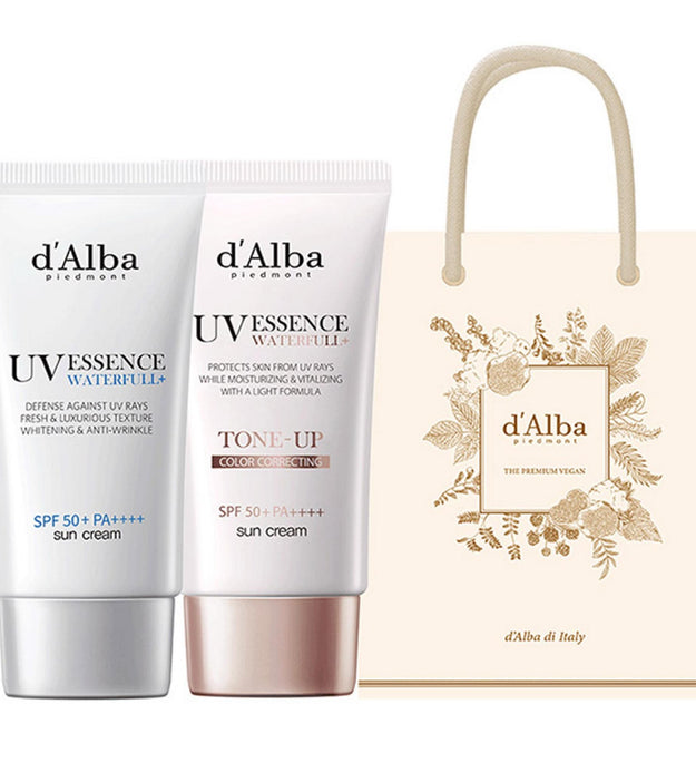 Dalba Waterfull Essence Sun Cream SPF50+ PA++++ 50ml + Waterfull Tone-up Suncream SPF50+ PA++++ 50ml + Gift Bag