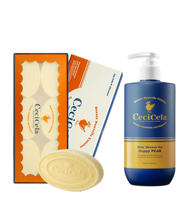Ceci Cella Beauty Bar Ovo e Vinagre de Cedro de Maçã Francesa 6pcs x 1 caixa + Ceci Cella Body Wash Doppier 500ml 1ea