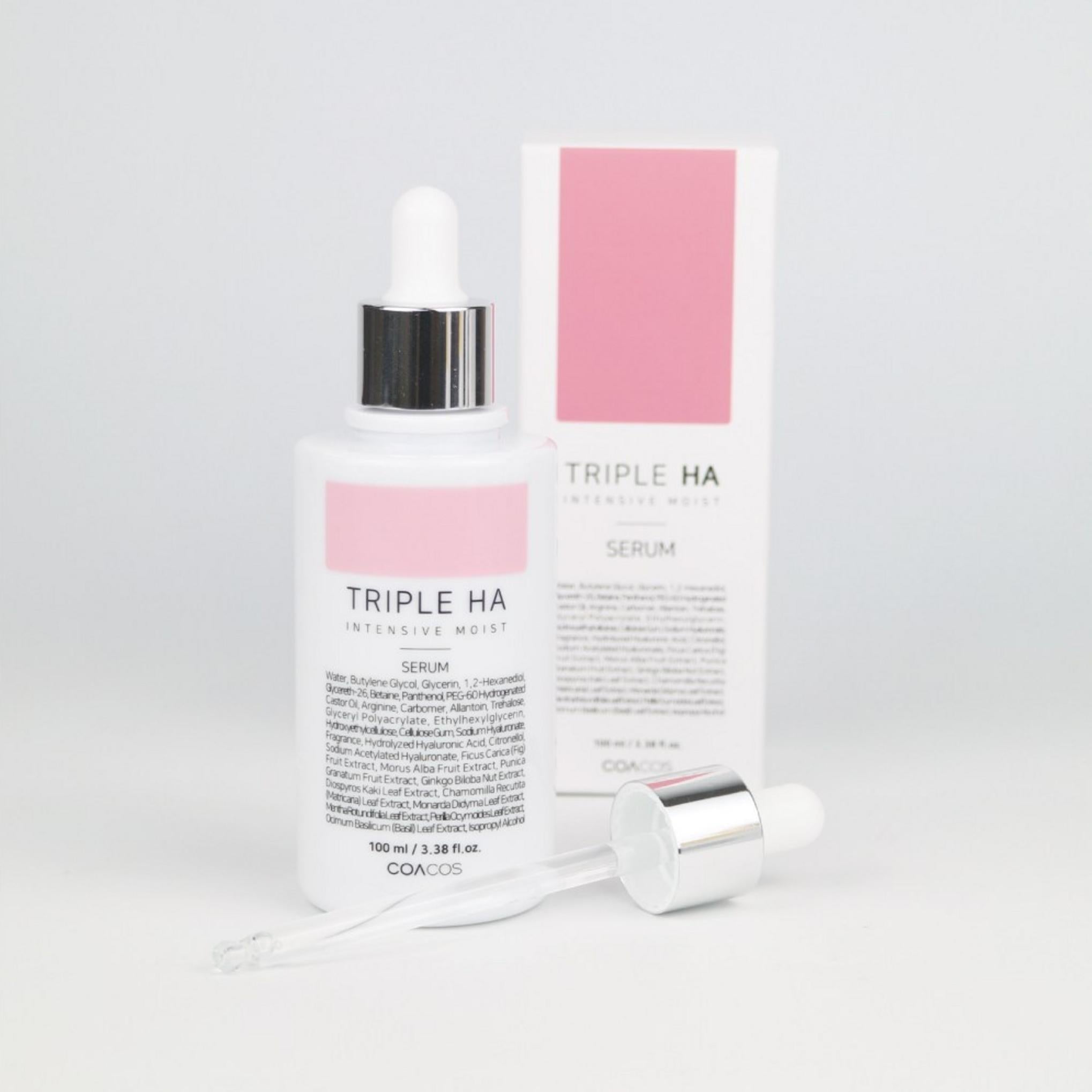 Ensemble de coussinets apaisants Coacos Hot Summer Cica / Extrait de Centella Asiatica 200 ml + Sérum Coacos Triple Ha 100 ml + Coussin Crossel 100 feuilles