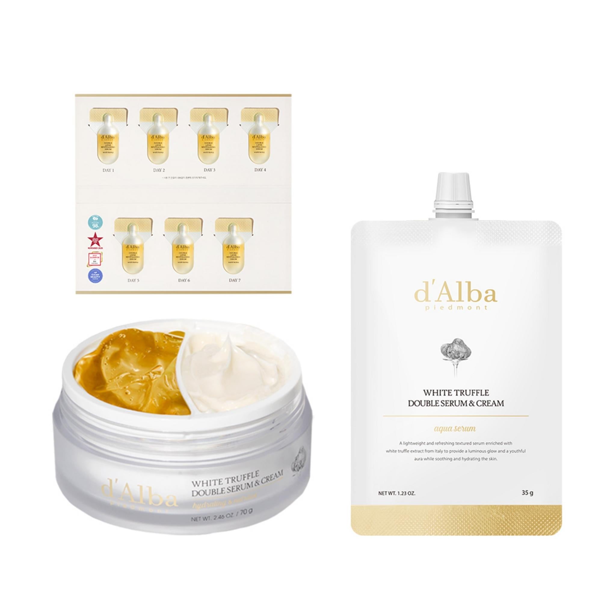 Dalba Sérum Double à la Truffe Blanche & Crème 70g + Recharge Sérum Aqua 35g + Ensemble Hebdomadaire Sérum Double 7ml