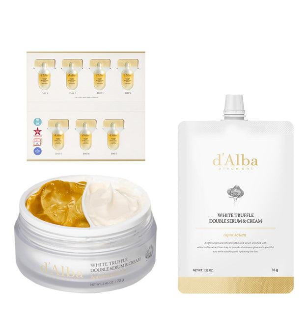 Dalba White Truffle Double Serum & Cream 70g + Aqua Serum Refill 35g + Double Serum Weekly Package 7ml Set
