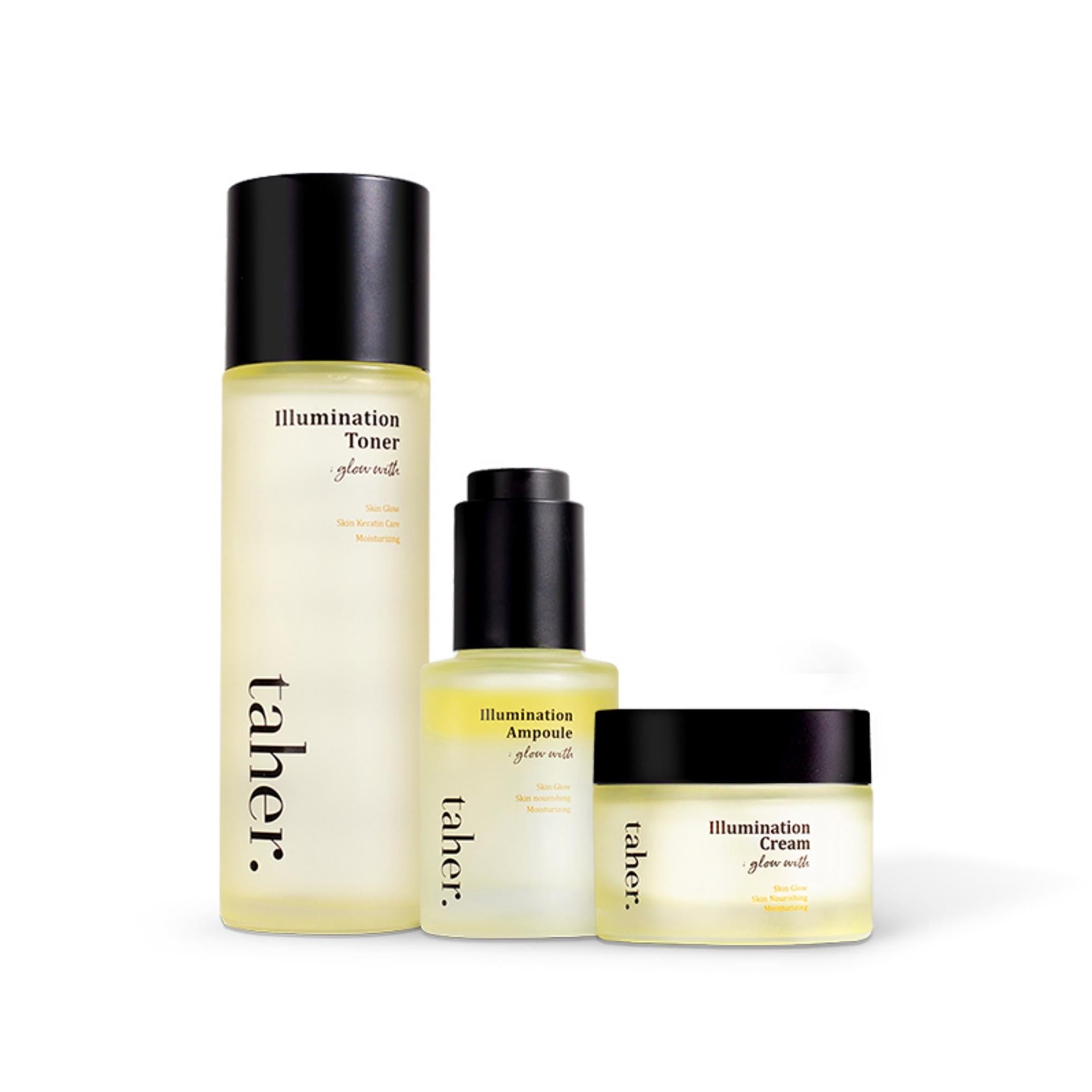 Conjunto Taher Iluminação Glow com Tónico de Cuidados de Pele + Ampola + Creme