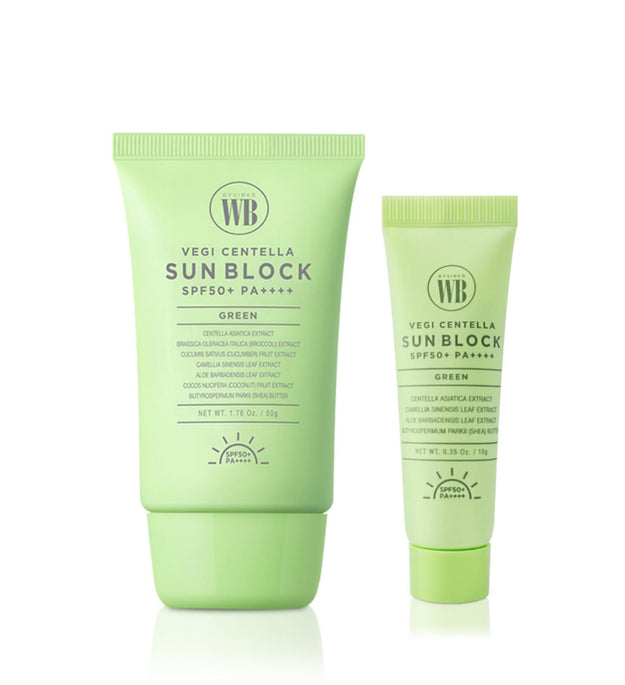 Wonder Bath Veggie Centella Crème Solaire Vert SPF50+ PA++++ 50g + 10g Coffret