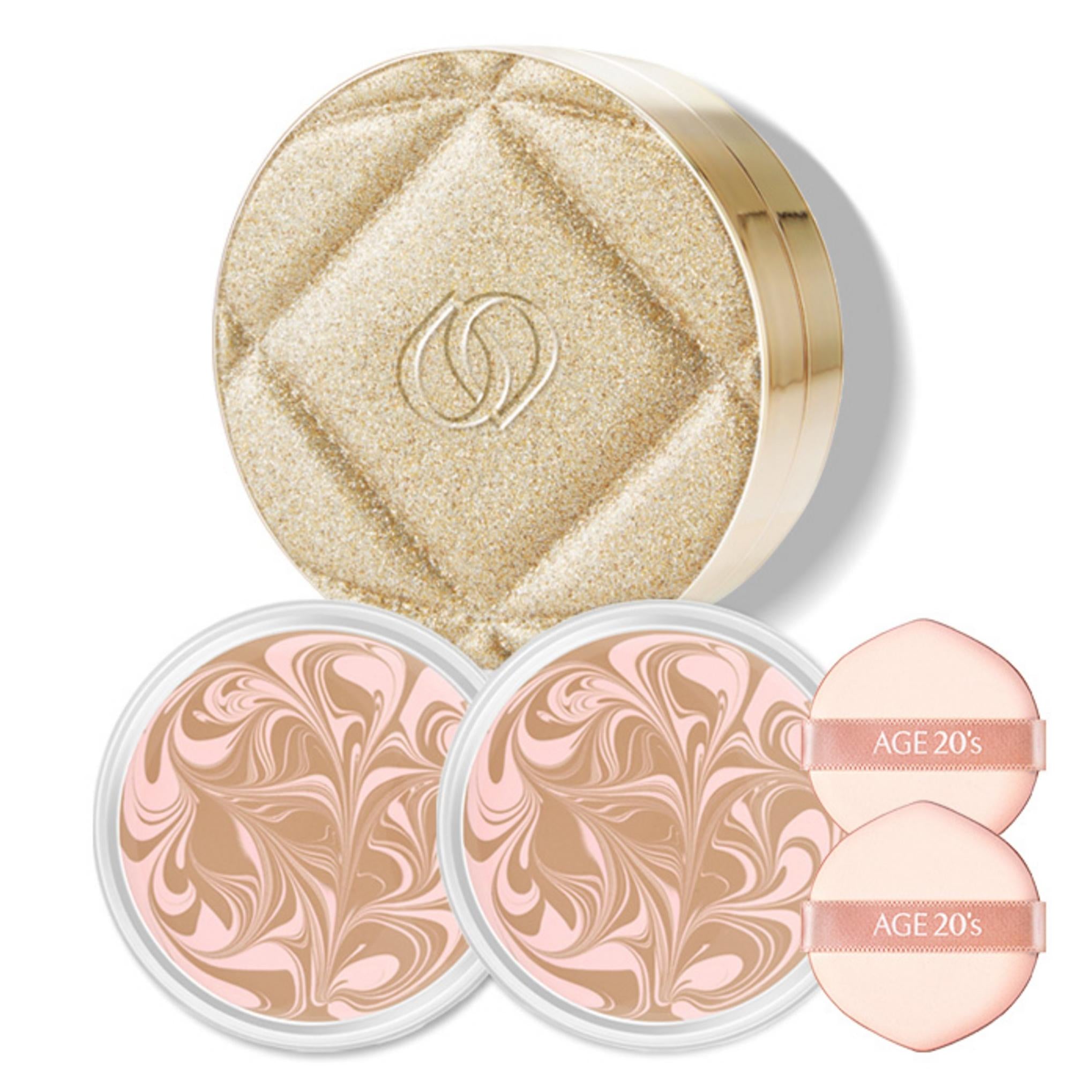 علبة Age2wen's Original Star Edition Pact باللون الذهبي الشمبانيا + عبوة إعادة التعبئة 2p