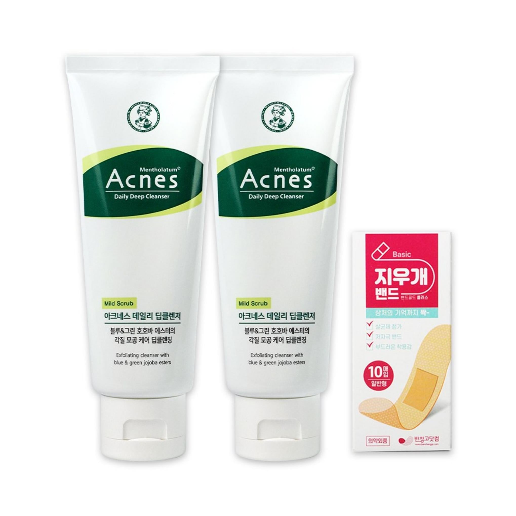 Mentholatum Acnes Daily Deep Cleanser 100g x 2ea + شريط تعقيم ممحاة 10 ورقات