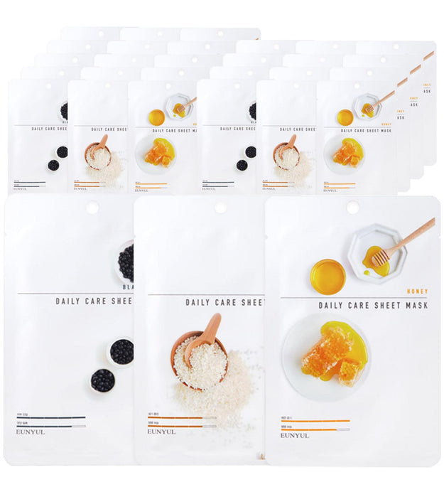 Eunyul Daily Care Sheet Mask Pack Moisturizing Black Bean 22ml x 10p + Rice 22ml x 10p + Honey 22ml x 10p