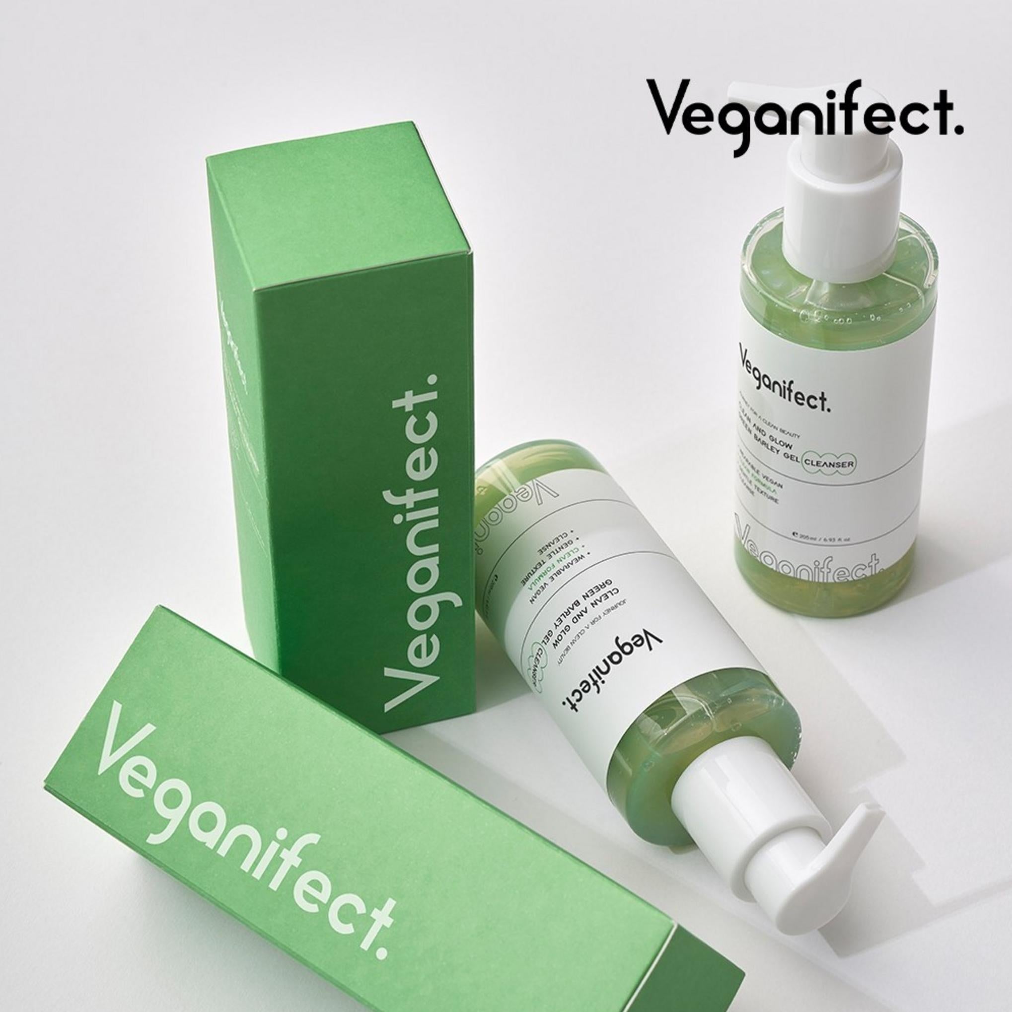 Vegan Effect Clean & Glow Green Barley Gel Cleanser, 205 мл + тоник Green Barley First Laha, 140 мл, набор из 2 шт.