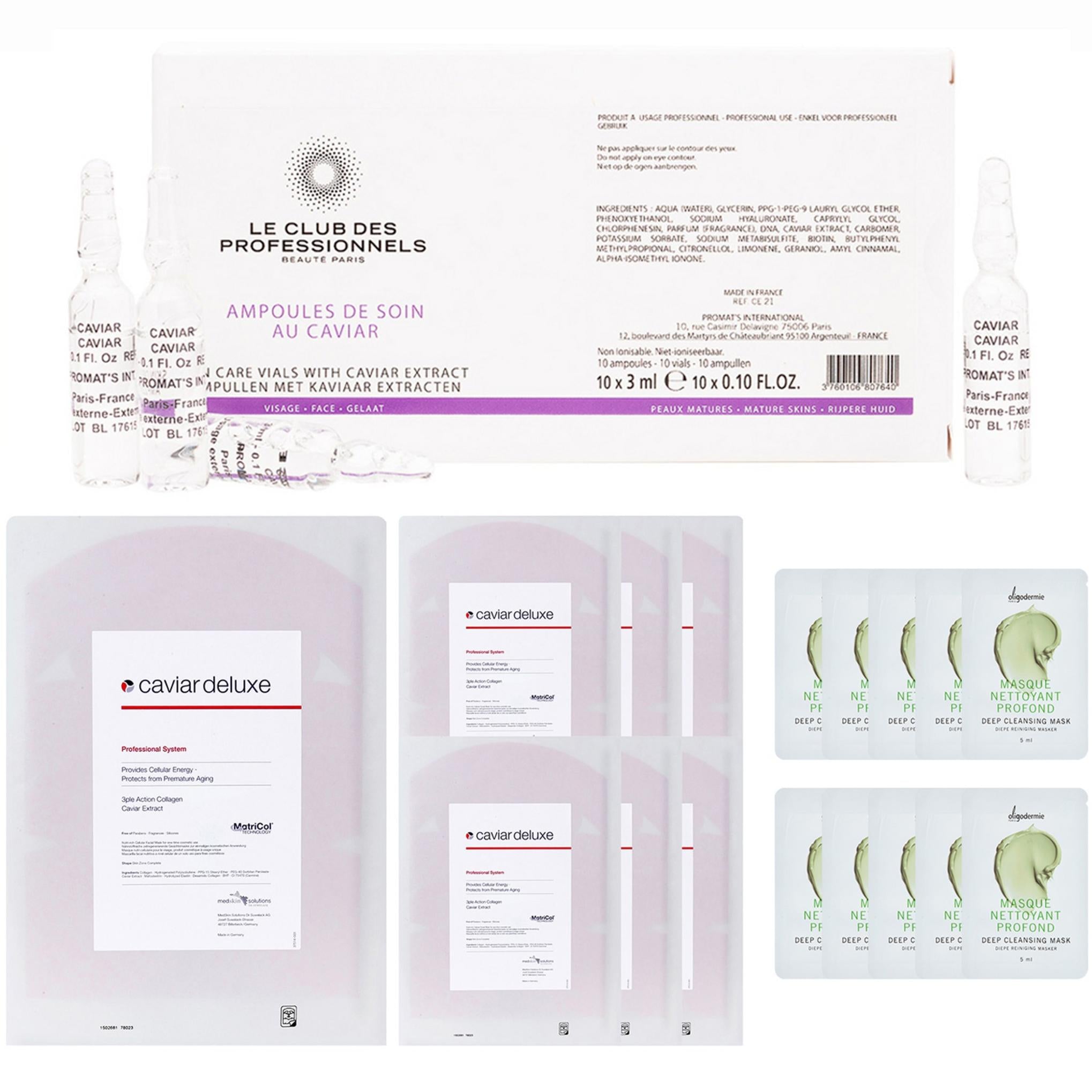 Matricol Skin Power Solution Set di Vitamine Sbiancanti Caviale Deluxe Skin Zone 7 fogli + Fiala Dummy Oligo Caviale 1 Scatola + Sachet Detergente Profondo 5ml x 10 pz