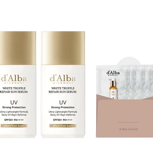 Dalba Sérum Solaire Réparateur à la Truffe Blanche SPF50+ PA++++ 35 ml x 2p + Coffret Sérum Nettoyant 15 ml