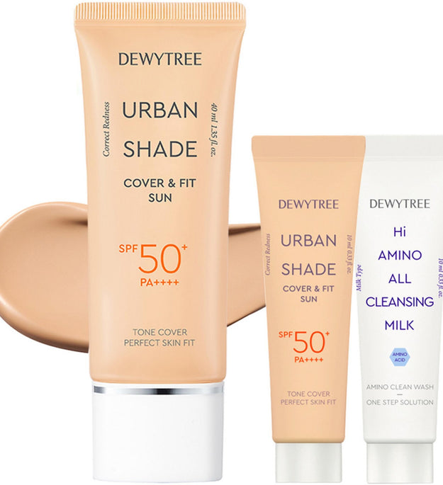 デューイツリー アーバン シェード カバー & フィット サン クリーム SPF50+ PA++++ 40ml + 10ml + クレンジング ミルク 10ml セット