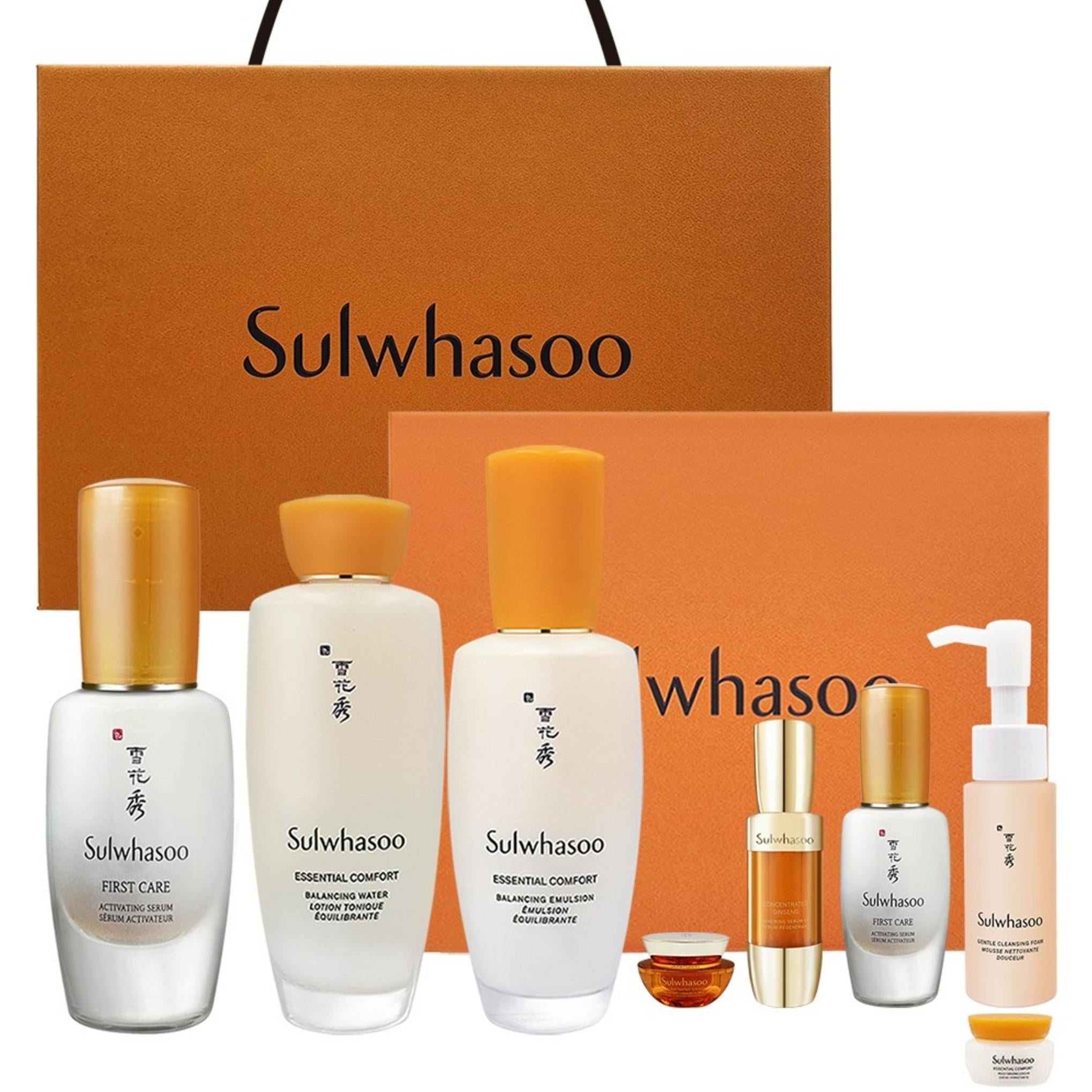 Conjunto Essencial Sulwhasoo First Care 3 peças (Sérum Ativador First Care 90ml Sérum Renovador Concentrado de Ginseng 8ml Creme Renovador Concentrado de Ginseng Clássico 10ml Espuma de Limpeza Suave 50ml Creme Firmador 5ml)